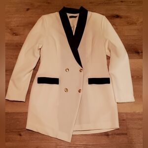 BOOHOO White with Black Lapel Blazer Dress with Custom Gold Button Additions